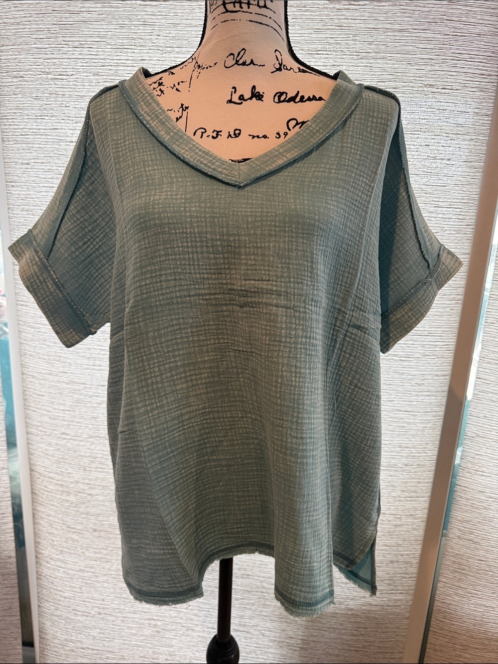 Zenana Boutique Oversized V-Neck Top in Dusty Teal